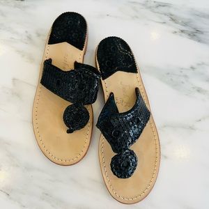 JACK ROGERS “JACK FLAT SANDAL” in GORGEOUS BLACK SPARKLE, SIZE 7 •LIKE NEW•